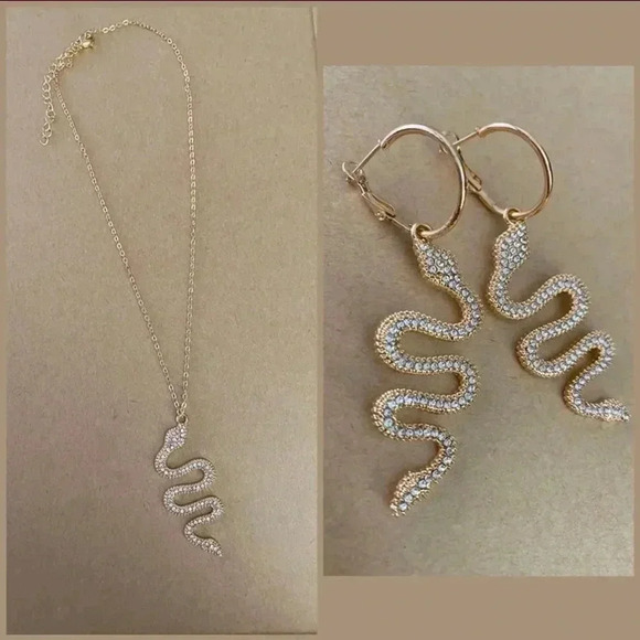 🆕Necklace & Earrings Fashion Set Righstones Snake Pendant🆕 - Picture 3 of 10